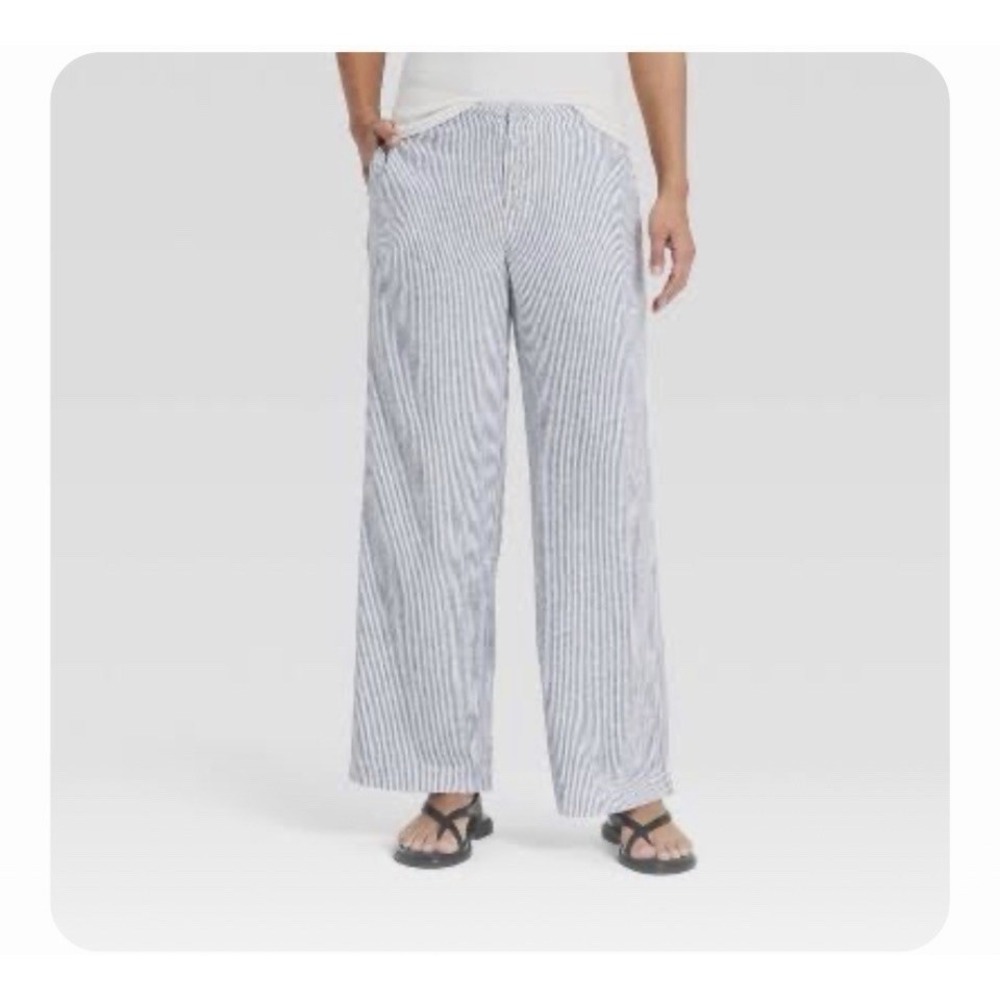 Women's Size Medium Mid-Rise Linen Straight Leg Pull On Pants - Universal Thread